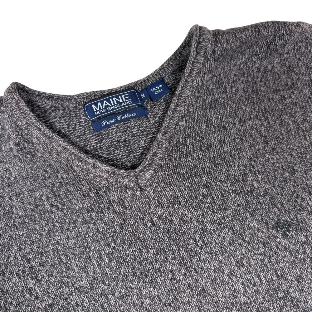 MAINE NEW ENGLAND Mens V-Neck Pure Cotton‎ Sweater Size M Heathered Gray